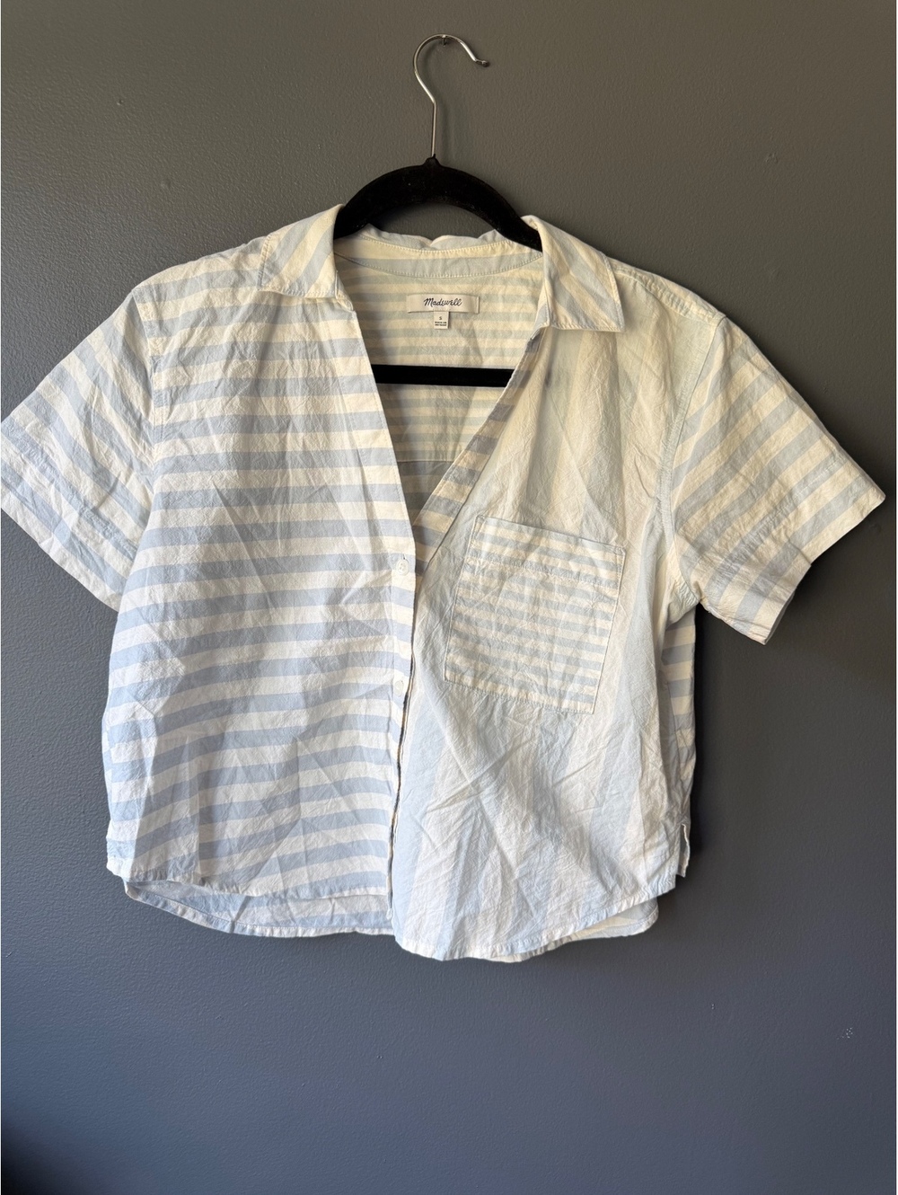 Madewell Striped Short Sleeve Button-Up Shirt, Size Small